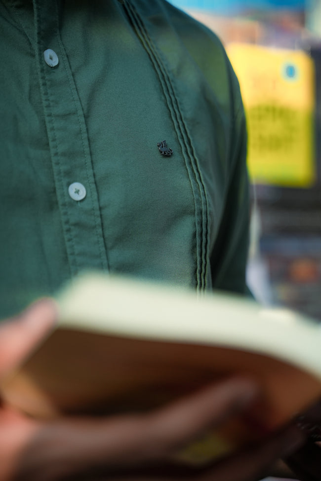 Forest Green Solid Polyester Blend Regular Fit Shirt