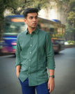Forest Green Solid Polyester Blend Regular Fit Shirt