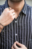 Navy Striped Poly Viscose Blend Regular Fit Shirt