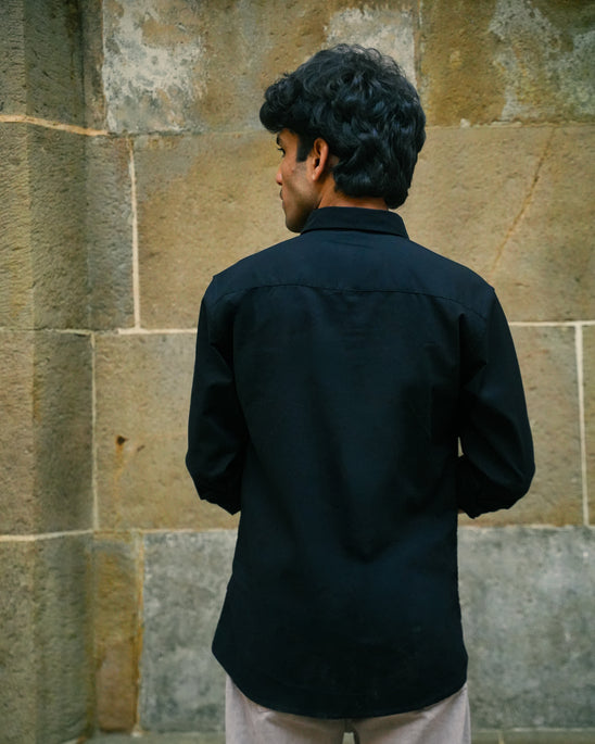 Black Solid Polyester-Lycra Blend Classic Fit Shirt