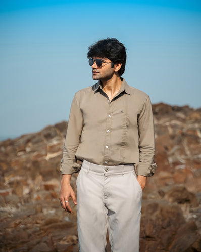 Olive Solid Polyester-Lycra Blend Regular Collar Shirt