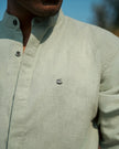 Mint Green Solid Linen Blend Mandarin Collar Shirt