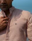 Pale Pink Solid Linen Blend Mandarin Collar Shirt