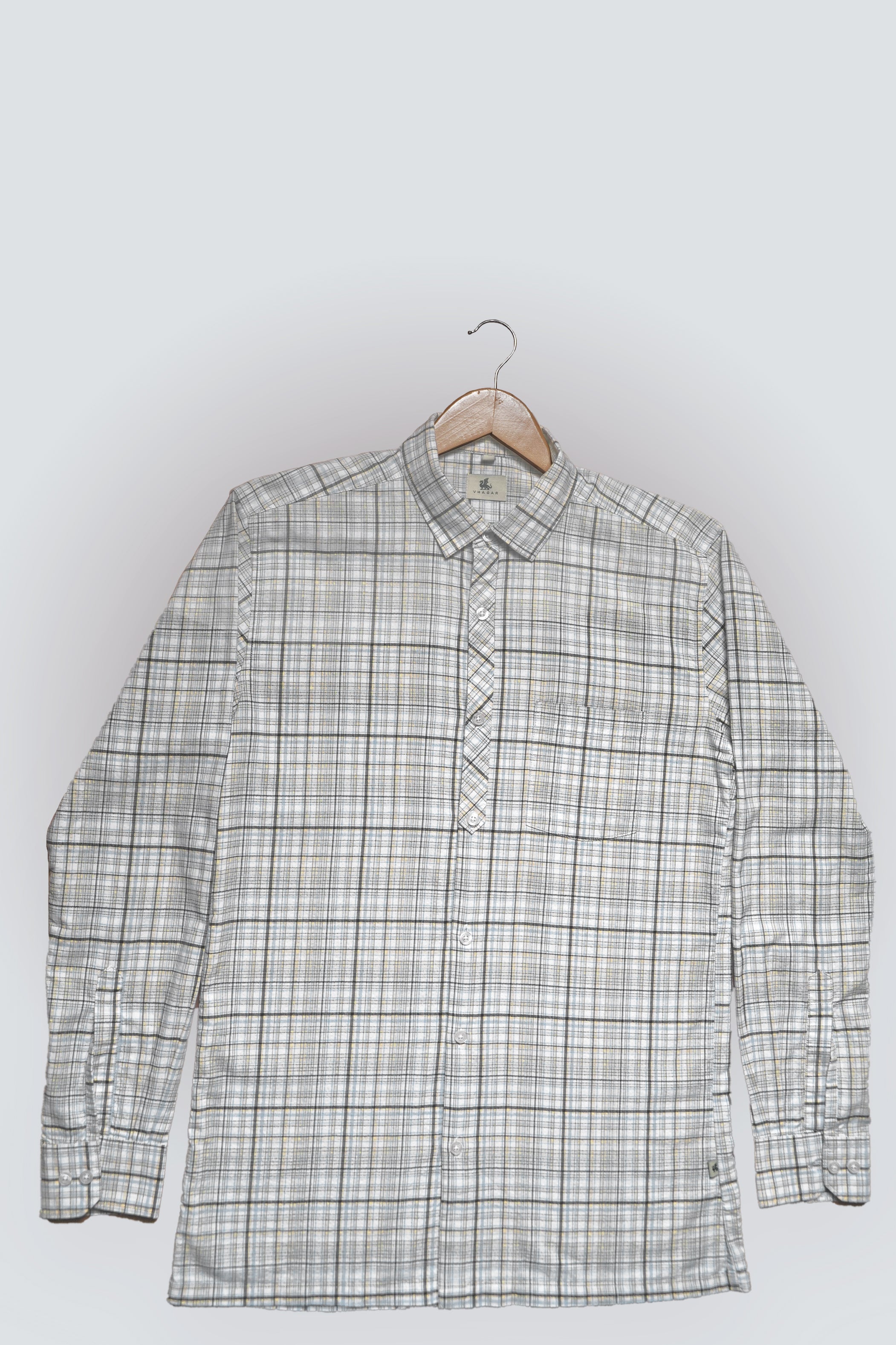 Yellow Blue Checkered Linen Cotton Blend Classic Collar Shirt