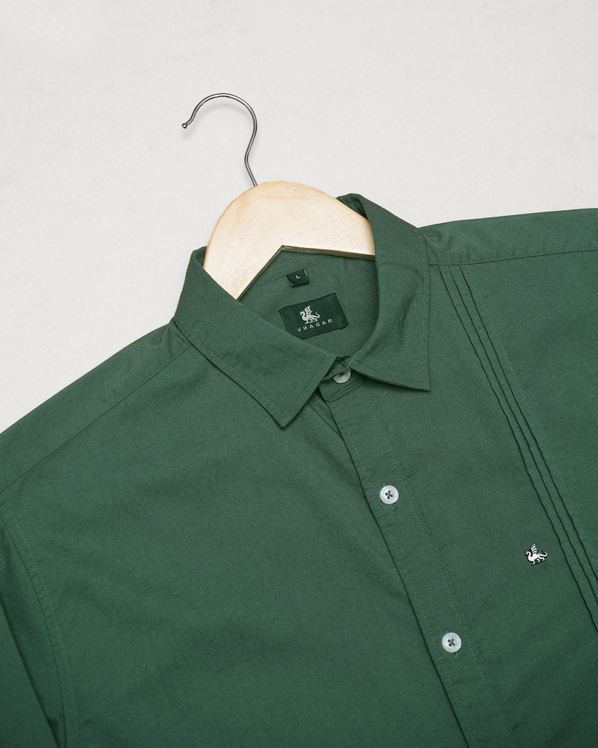 Forest Green Solid Polyester Blend Regular Fit Shirt