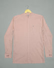 Pale Pink Solid Linen Blend Mandarin Collar Shirt