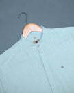 Light Blue Solid Linen Blend Mandarin Collar Shirt