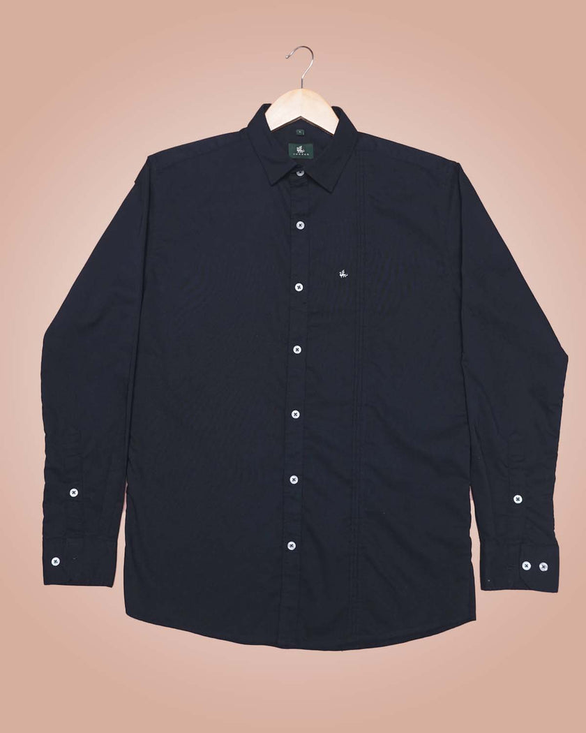 Navy Solid Polyester-Lycra Blend Regular Fit Shirt