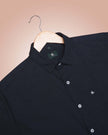 Navy Solid Polyester-Lycra Blend Regular Fit Shirt