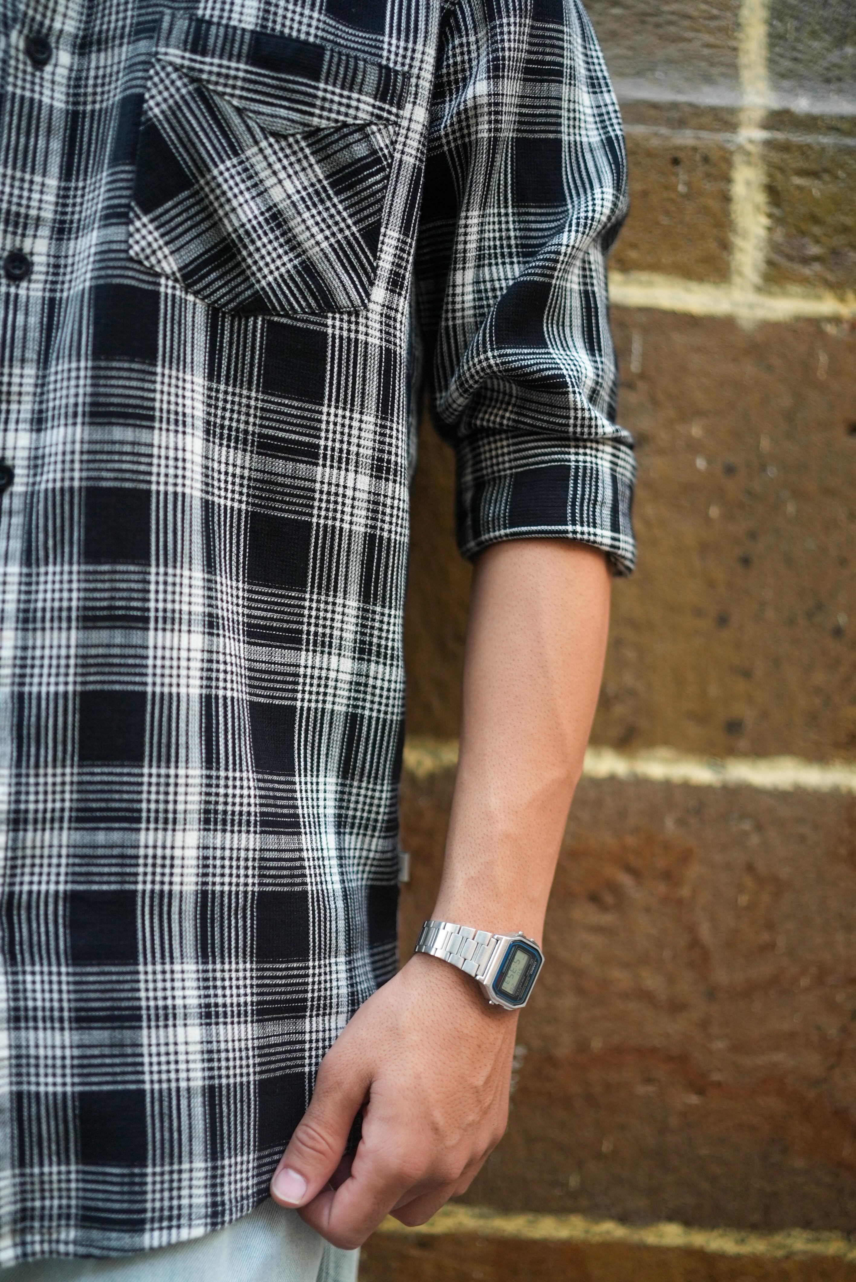 Black and White Plaid Cotton Regular Fit Shirt