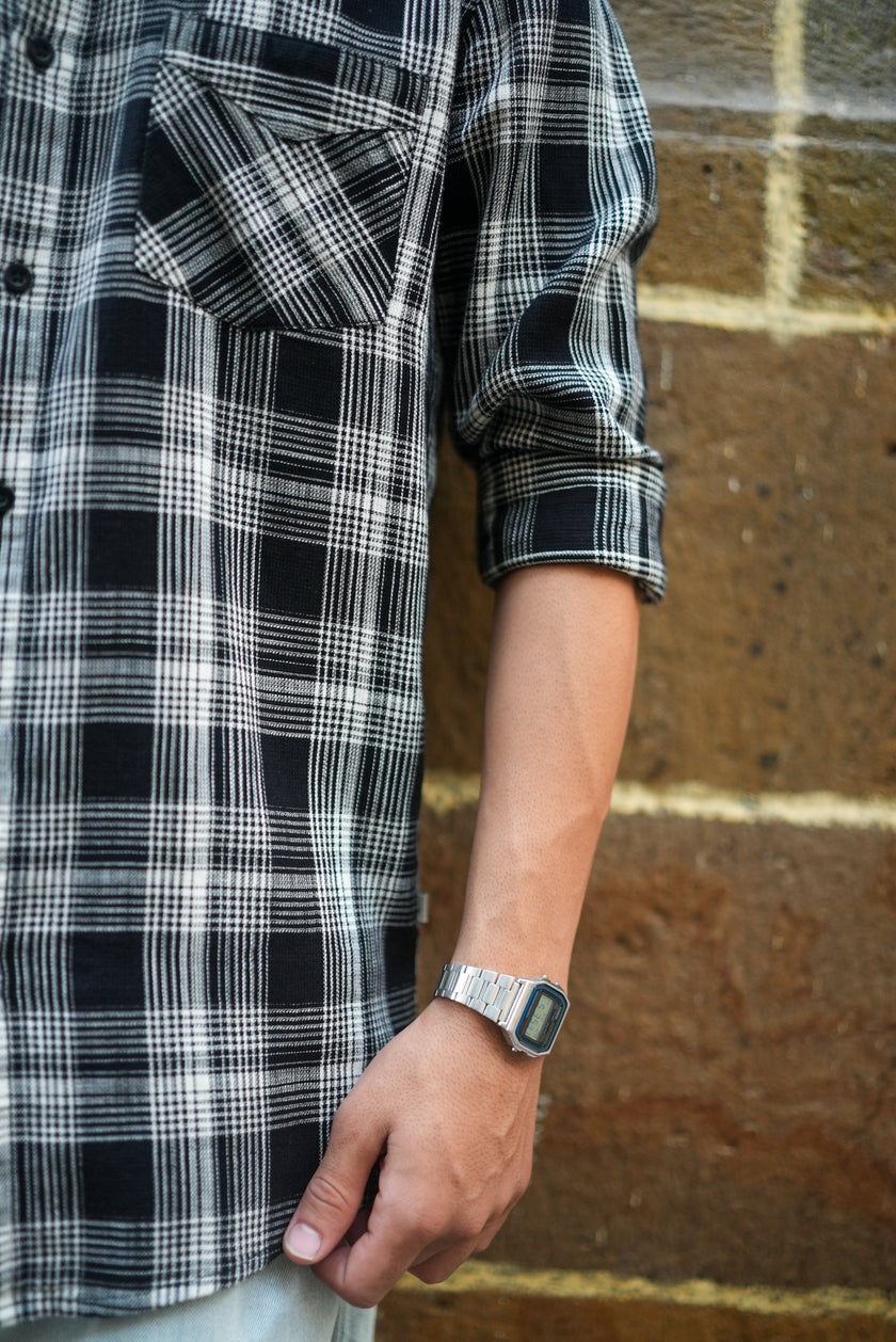 Black and White Plaid Cotton Regular Fit Shirt