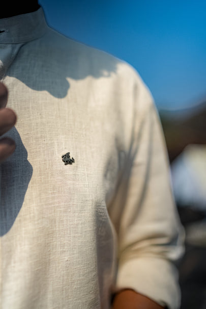 Off White Solid Linen Blend Mandarin Collar Shirt