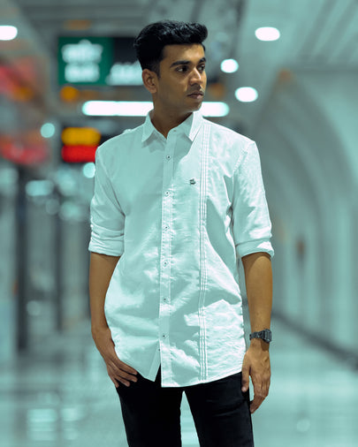 White Solid Polyester Blend Regular Fit Shirt