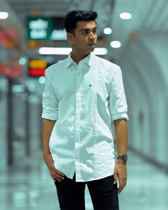 White Solid Polyester Blend Regular Fit Shirt