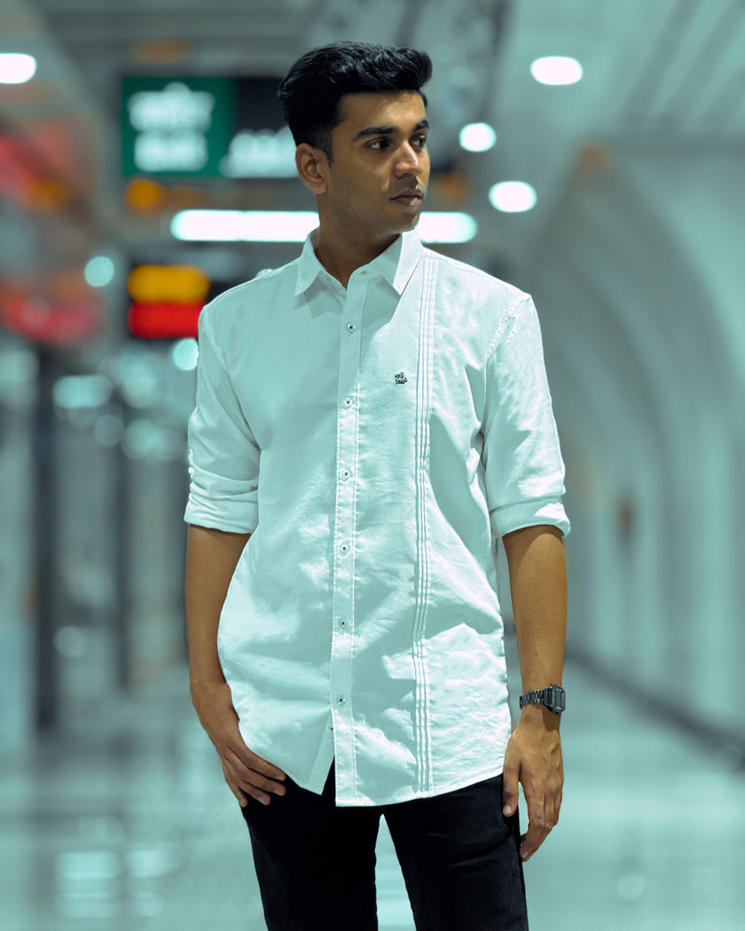 White Solid Polyester Blend Regular Fit Shirt