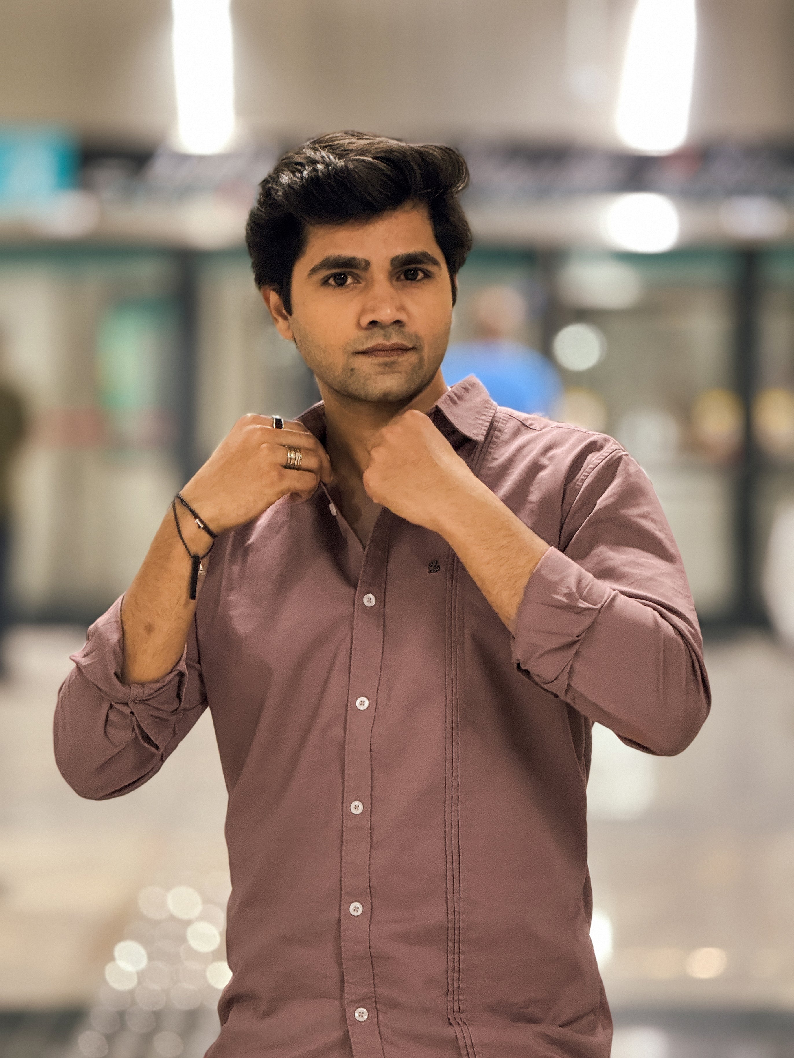 Mauve Solid Twill Polyester Blend Regular Fit Shirt