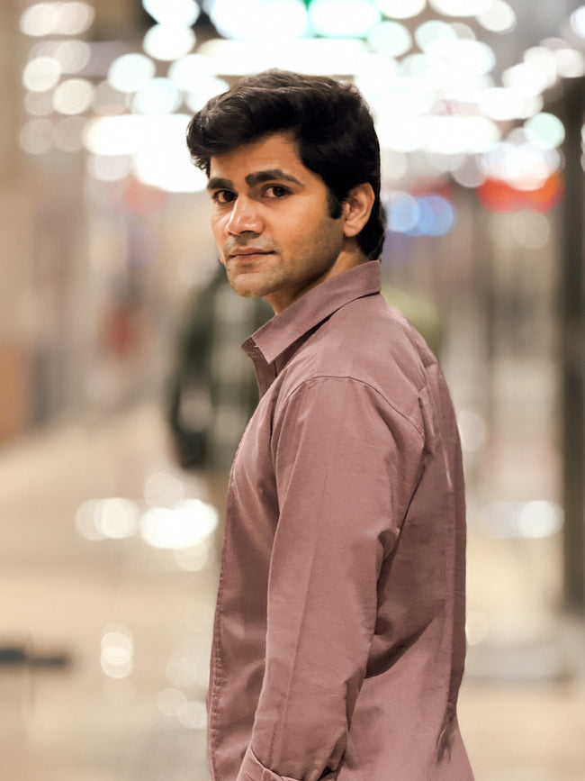 Mauve Solid Twill Polyester Blend Regular Fit Shirt