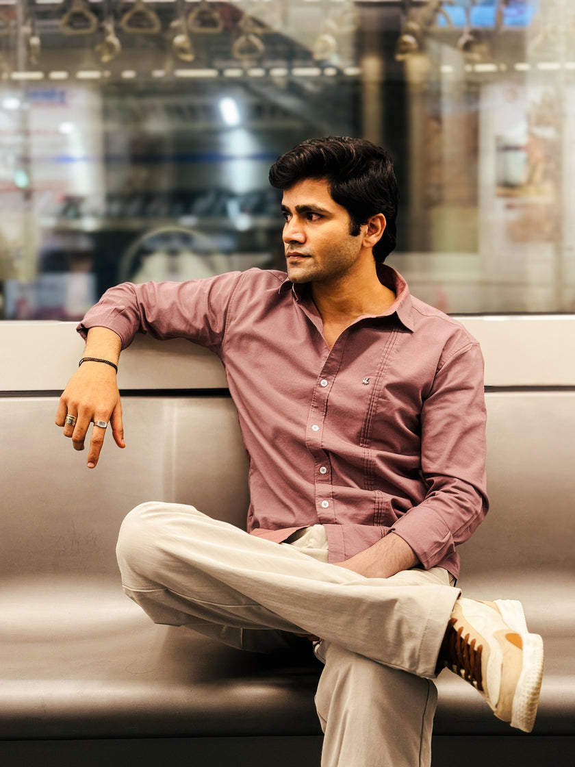 Mauve Solid Twill Polyester Blend Regular Fit Shirt