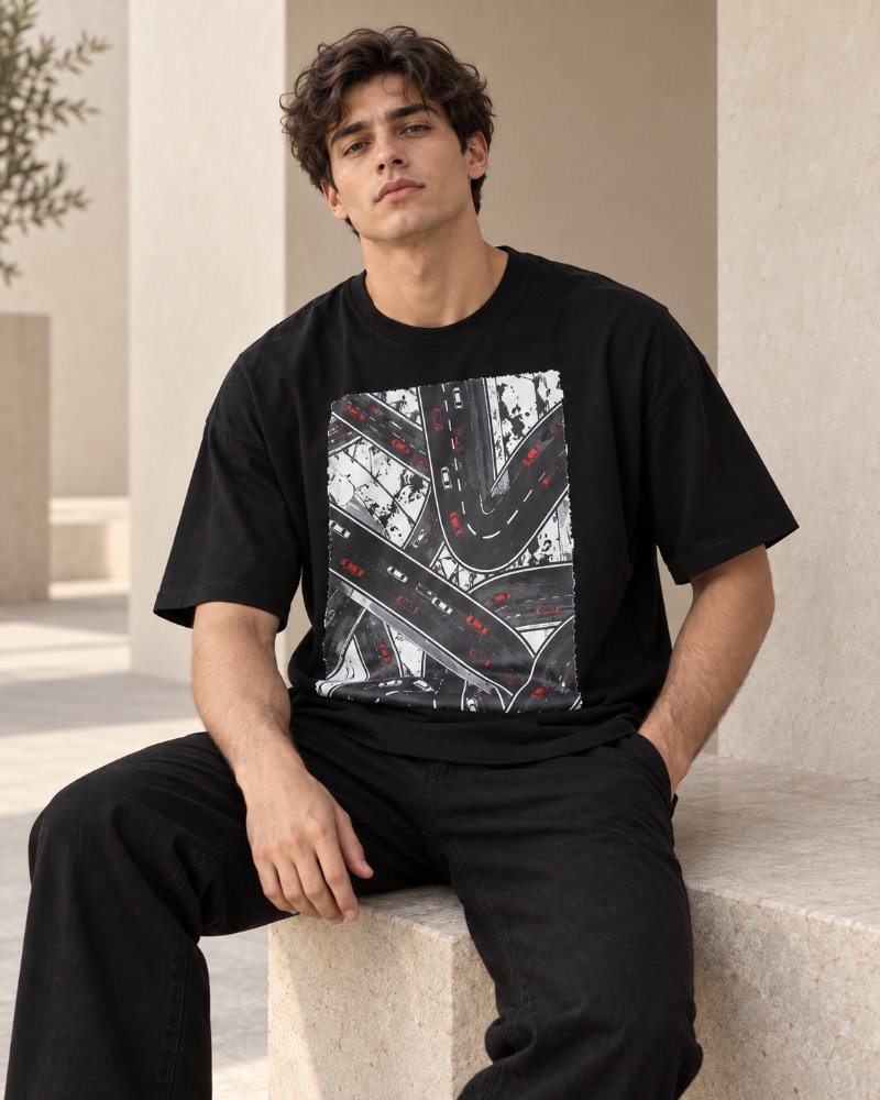 The Black Abstract Tee - Pure Cotton · Boxy Fit