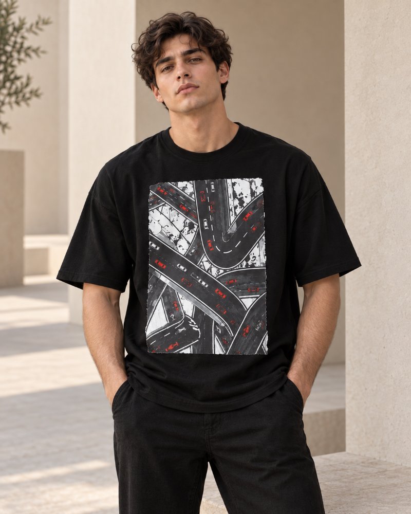 The Black Abstract Tee - Pure Cotton · Boxy Fit