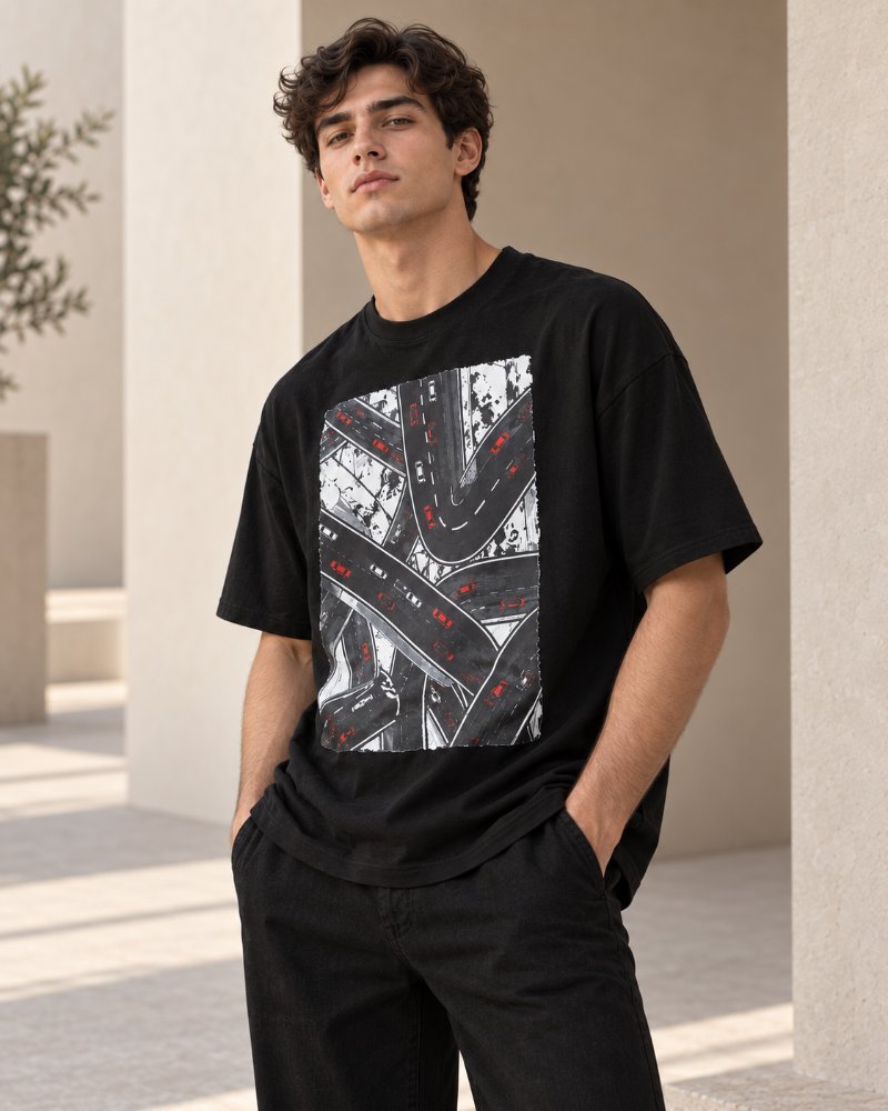The Black Abstract Tee - Pure Cotton · Boxy Fit