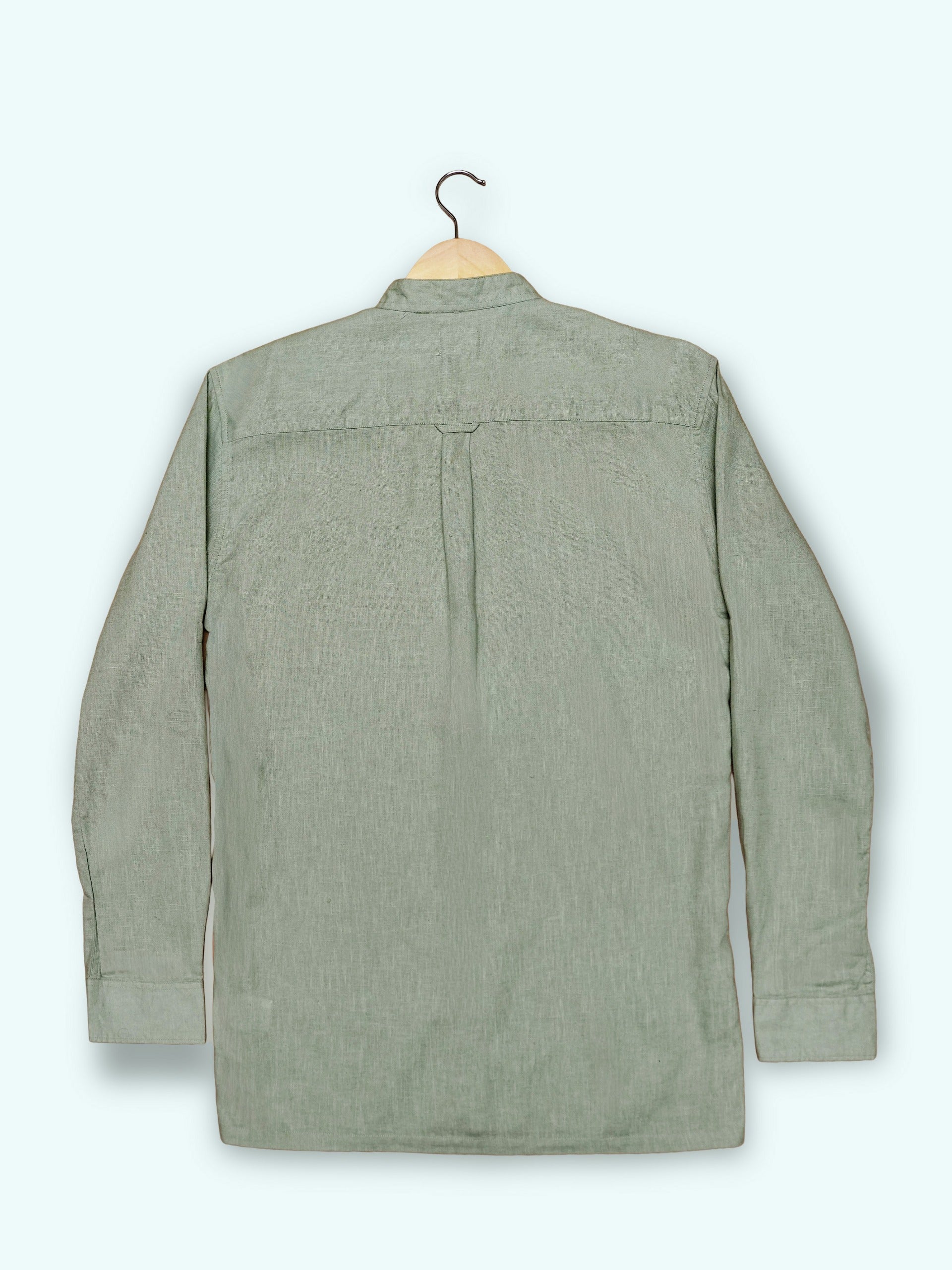 Mint Green Solid Linen Blend Mandarin Collar Shirt