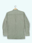 Mint Green Solid Linen Blend Mandarin Collar Shirt