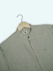 Mint Green Solid Linen Blend Mandarin Collar Shirt