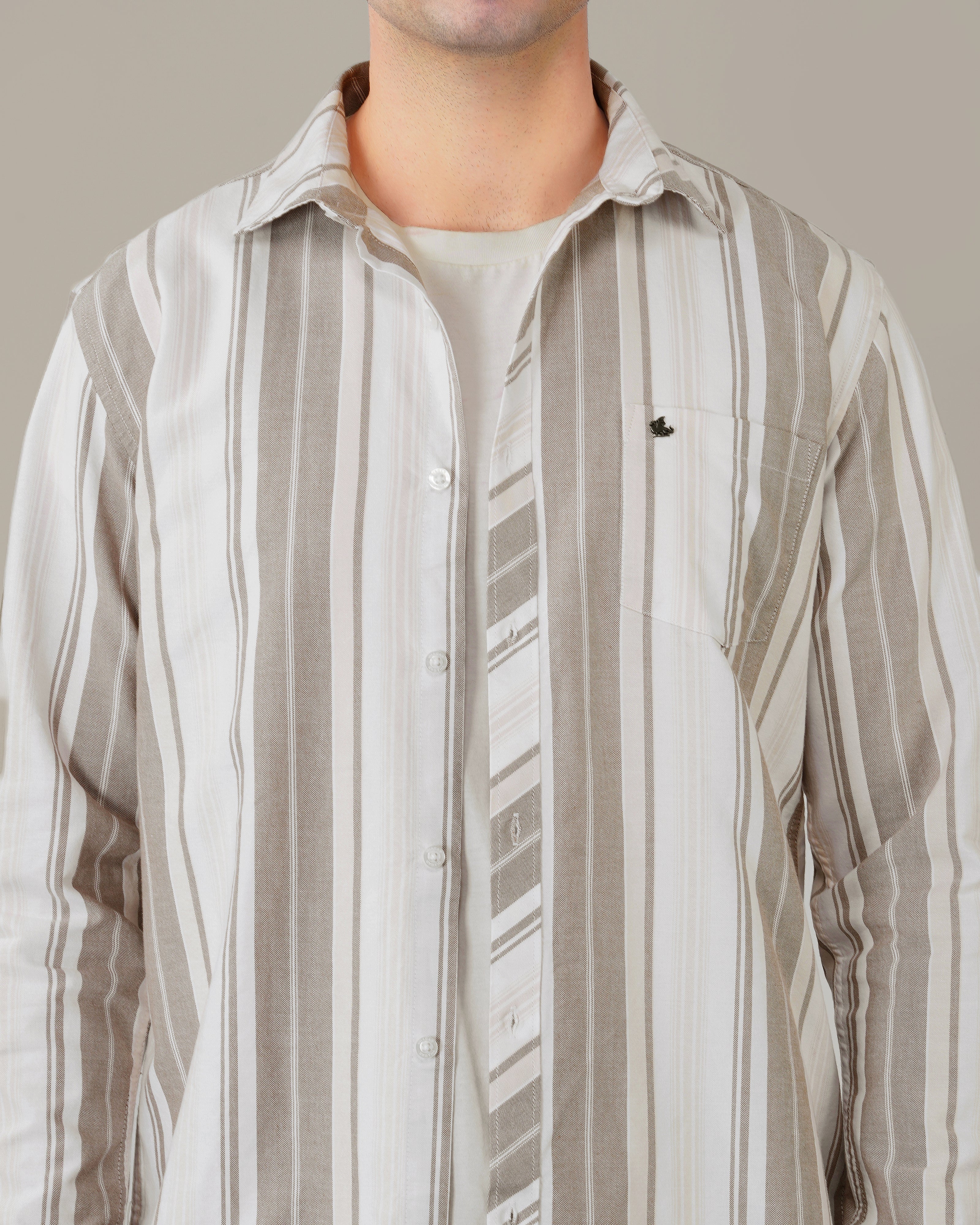Beige and Gray Striped Oxford Shirt