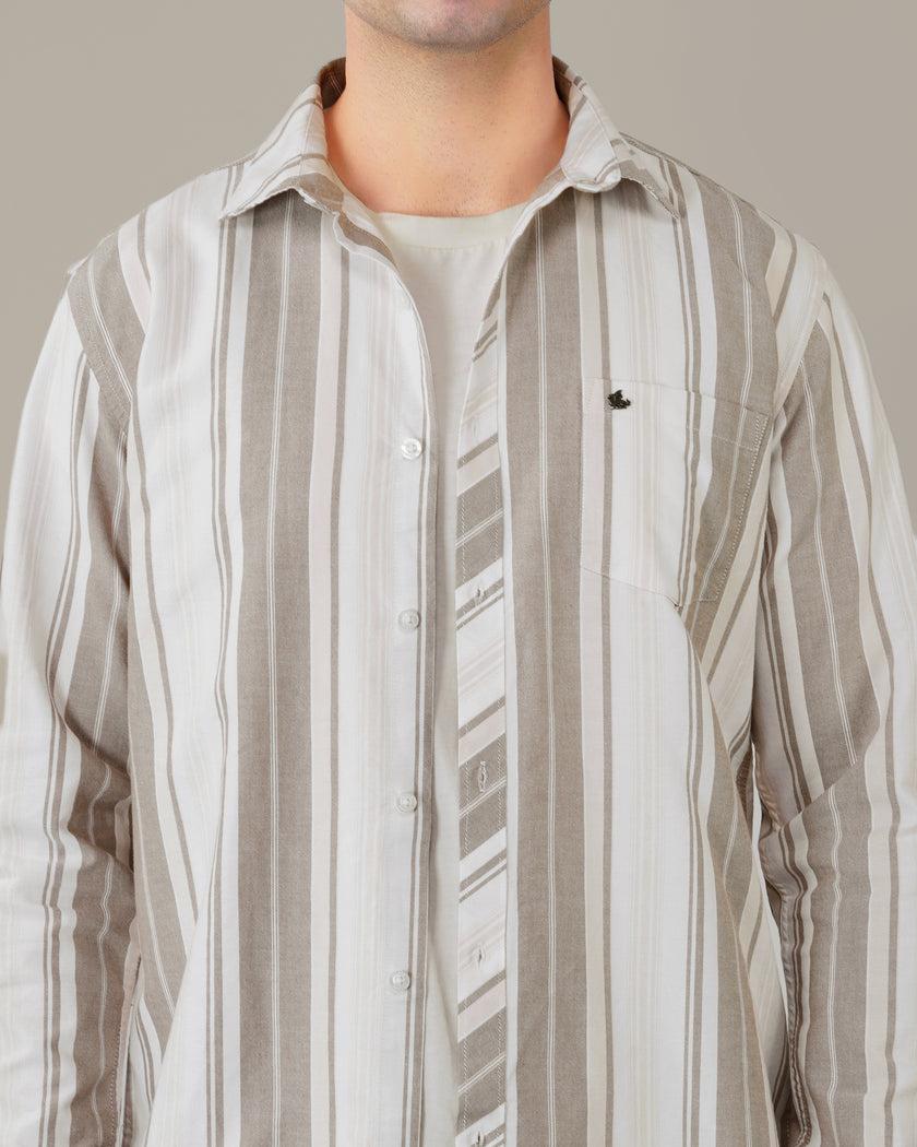 Beige and Gray Striped Oxford Shirt