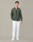 Aqua Textured Viscose-Nylon Blend Mandarin Collar Shirt