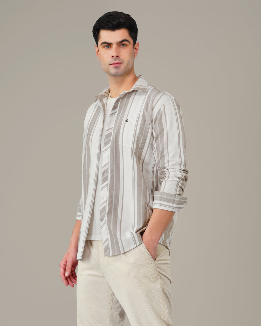The Beige & White Stripe Shirt - Pure Cotton · Regular Fit