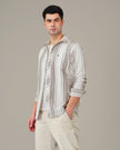 Beige and Gray Striped Oxford Shirt
