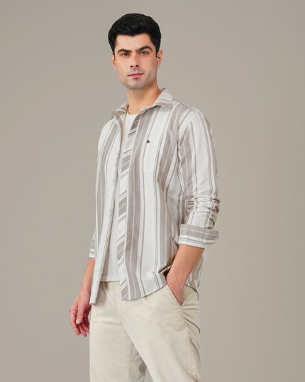 Beige and Gray Striped Oxford Shirt