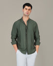 Aqua Textured Viscose-Nylon Blend Mandarin Collar Shirt