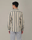 Beige and Navy Striped Viscose-Nylon Blend Button-Up Shirt