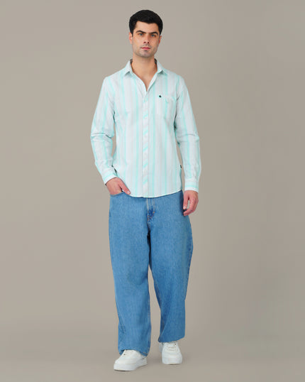 Mint Green Striped Oxford Shirt