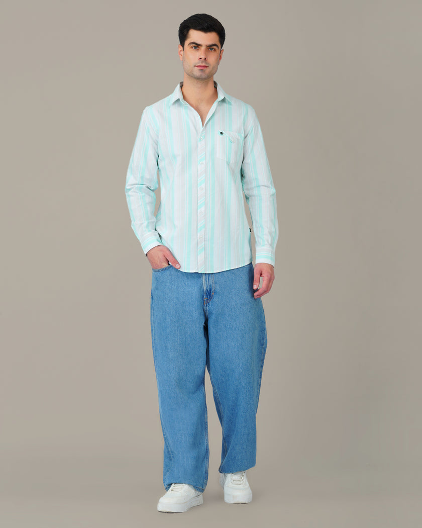 Mint Green Striped Oxford Shirt
